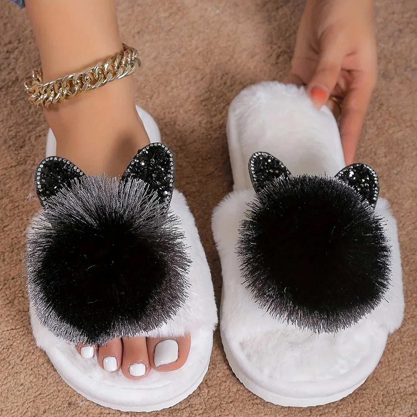 Women’s Rabbit-Shaped Plush Slippers – Comfortable Anti-Slip Home Shoes for Spring & Autumn