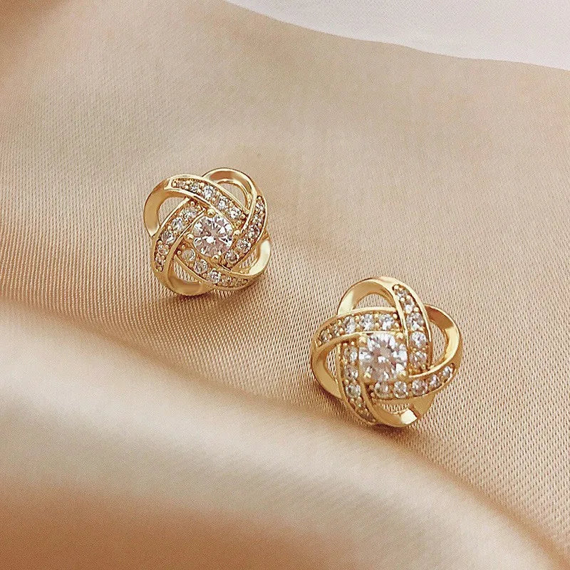 Light Luxury Zircon Stud Earrings – Simple Cross Hollow Geometric Design, Exquisite Wedding & Party Jewelry for Women