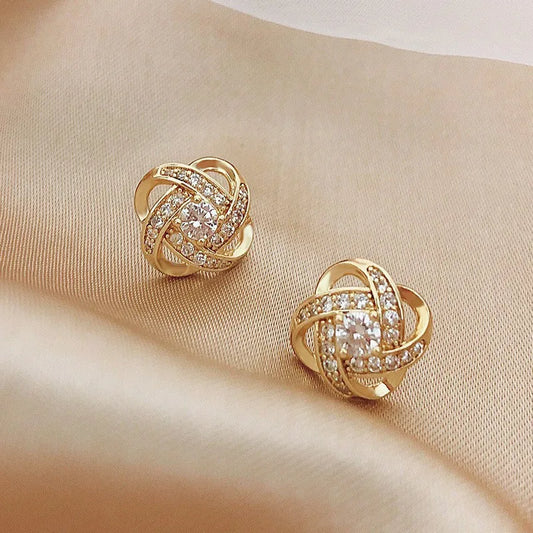 Light Luxury Zircon Stud Earrings – Simple Cross Hollow Geometric Design, Exquisite Wedding & Party Jewelry for Women