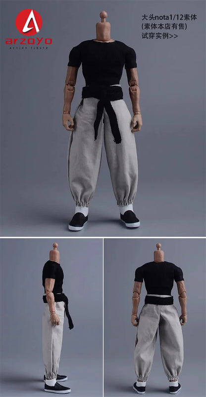 1/12 Scale Vintage Kung Fu Outfit – T-Shirt, Lantern Pants & Suit Clothes for 6" Romankey Male Action Figures