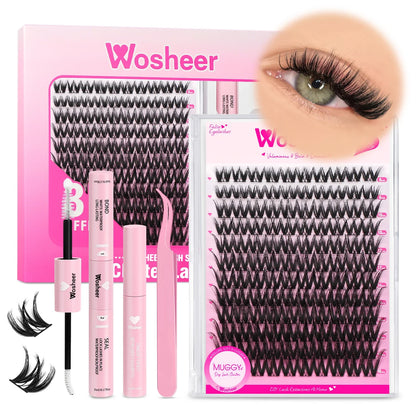 WOSHEER DIY Eyelash Cluster Kit – Faux Mink Lash Extensions with Bond, Seal & Remover for Natural Thick Individual Lashes