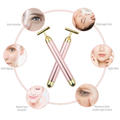 24K Gold Facial Slimming Beauty Bar – Pulse Vibrating Roller for Skin Lifting, Firming & Wrinkle Tightening