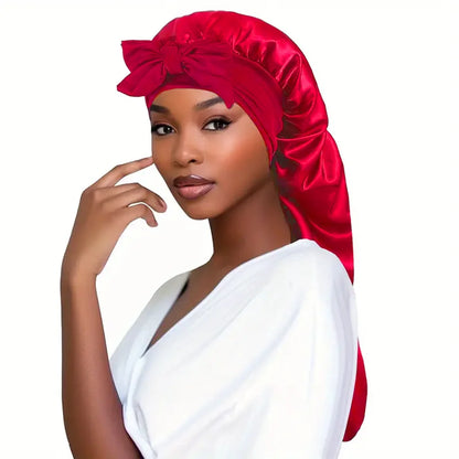 Bowknot Braid Bonnet - Unscented Satin Sleep Cap with Elastic Band and Long Tie, Breathable Night Hair Bonnet for Women