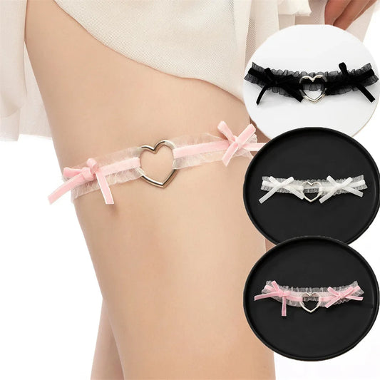 Lolita Lace Garters – Gothic Punk Cross Heart Bow Thigh Choker Leg Belt for Women Lingerie & Cosplay