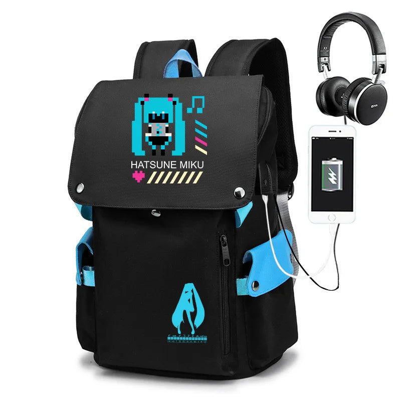 Hatsune Miku Anime School Backpack – Large Capacity Student Bag for Primary, Junior & High School Boys Gift