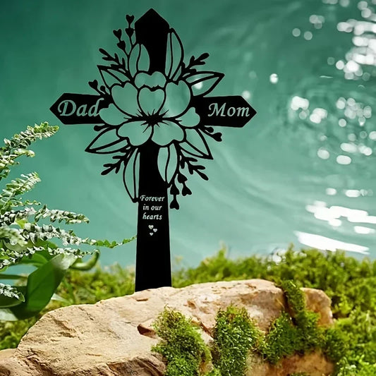Metal Cemetery Memorial Cross – Elegant Grave Decoration for Dad & Loved Ones