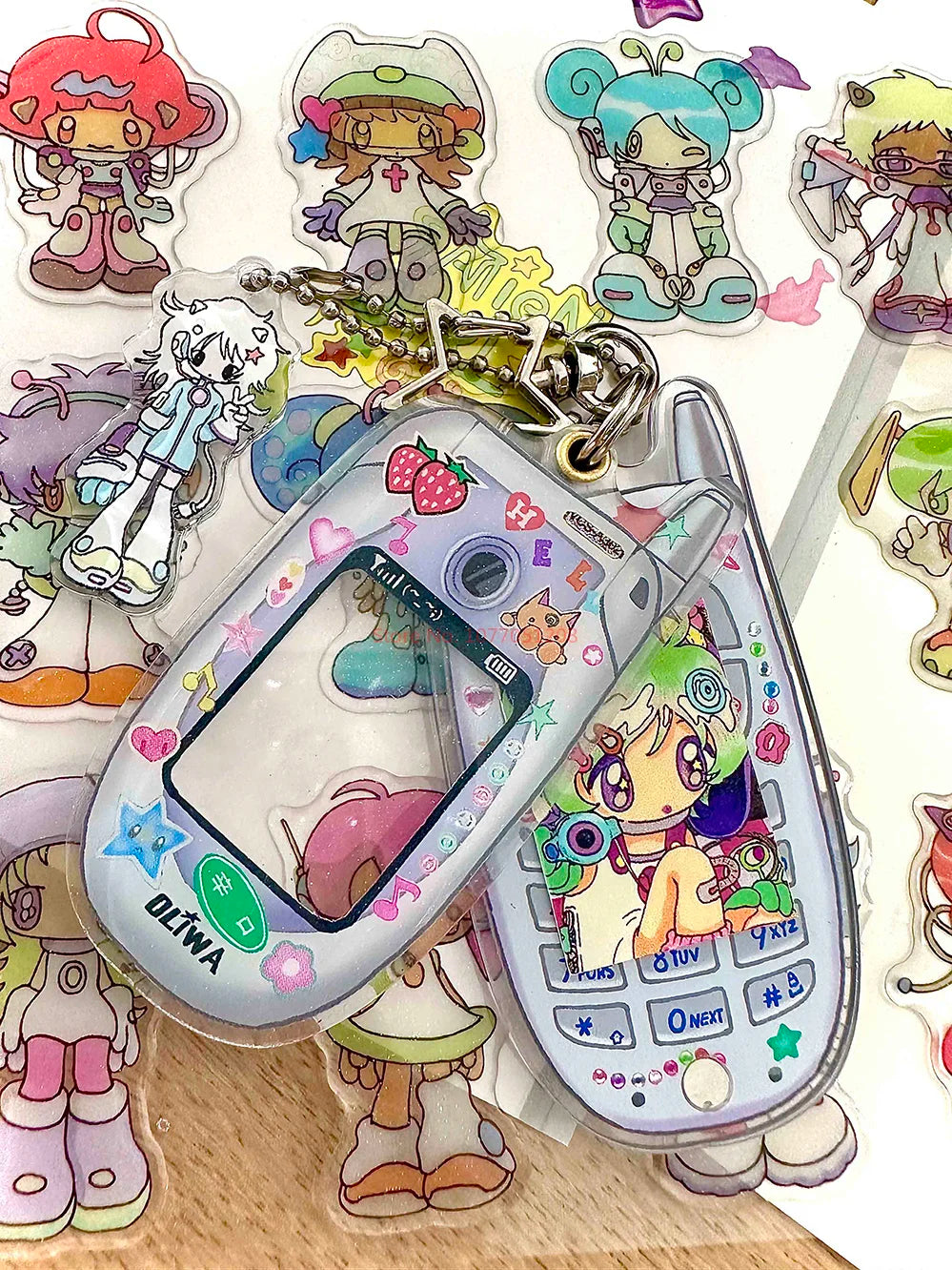 Oliva Acrylic Phone Decoration Keychain — Kawaii Pendant with Photo Frame for 1-Inch Photos, Perfect Birthday Gift