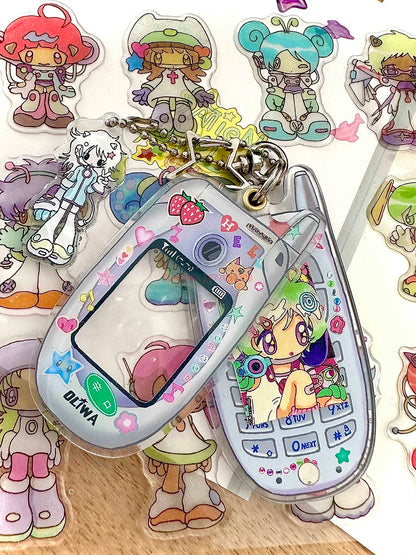 Oliva Acrylic Phone Decoration Keychain — Kawaii Pendant with Photo Frame for 1-Inch Photos, Perfect Birthday Gift