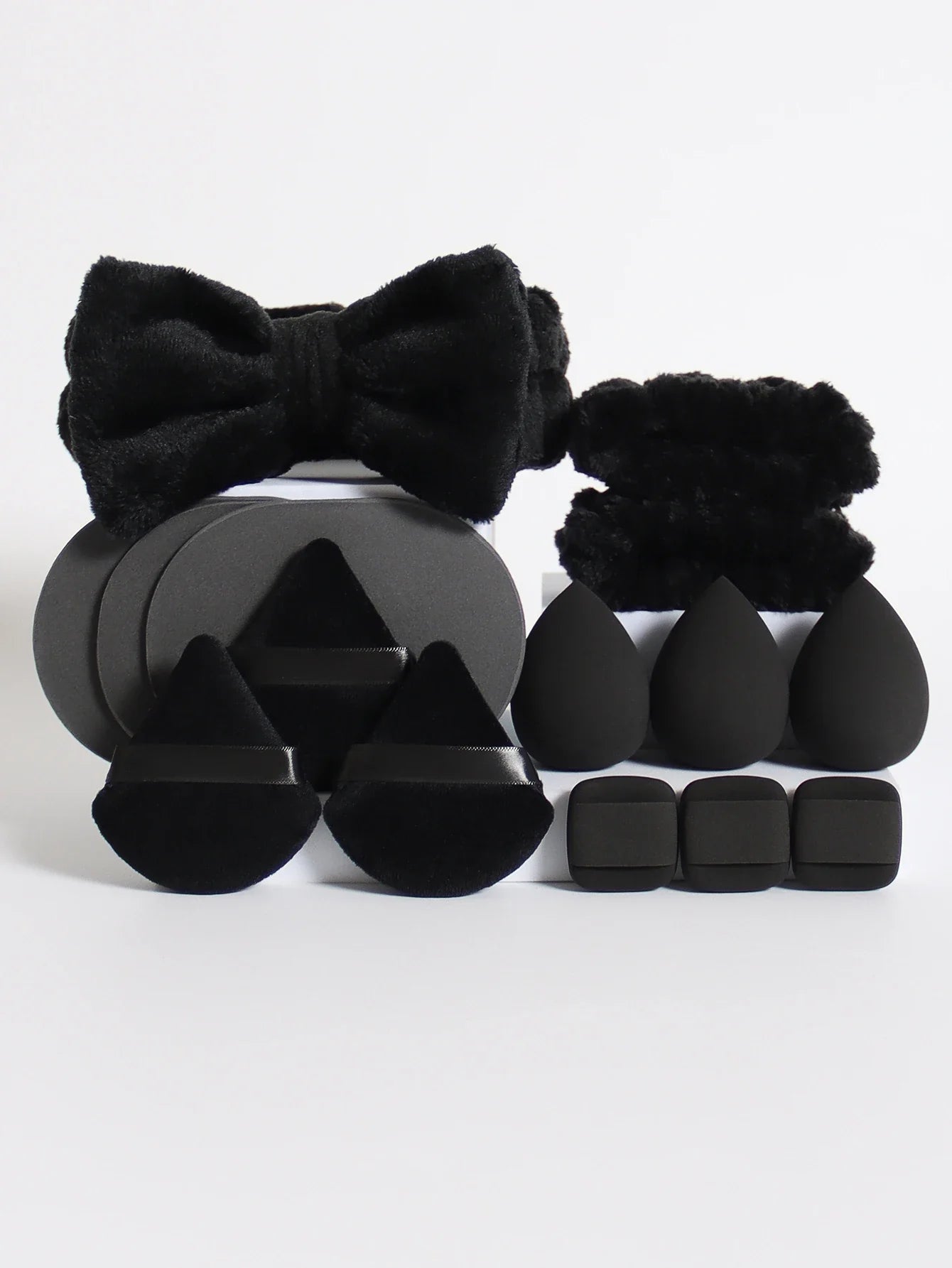 15Pcs Multi-Colored Fluffy Headband & Makeup Sponge Set - Sweet Style Beauty Essentials
