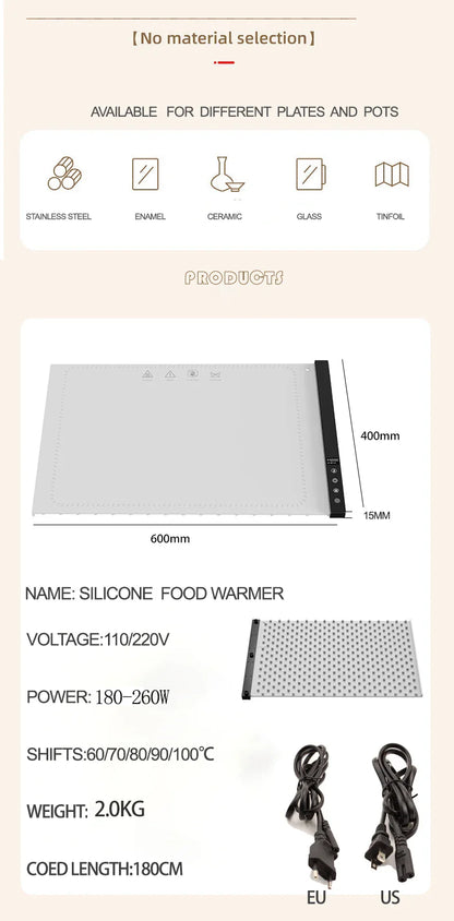 Silicone Heating Mat for Food – Adjustable Temperature Rollable Food Warming Tray for Buffets, Parties, and Sabbath
