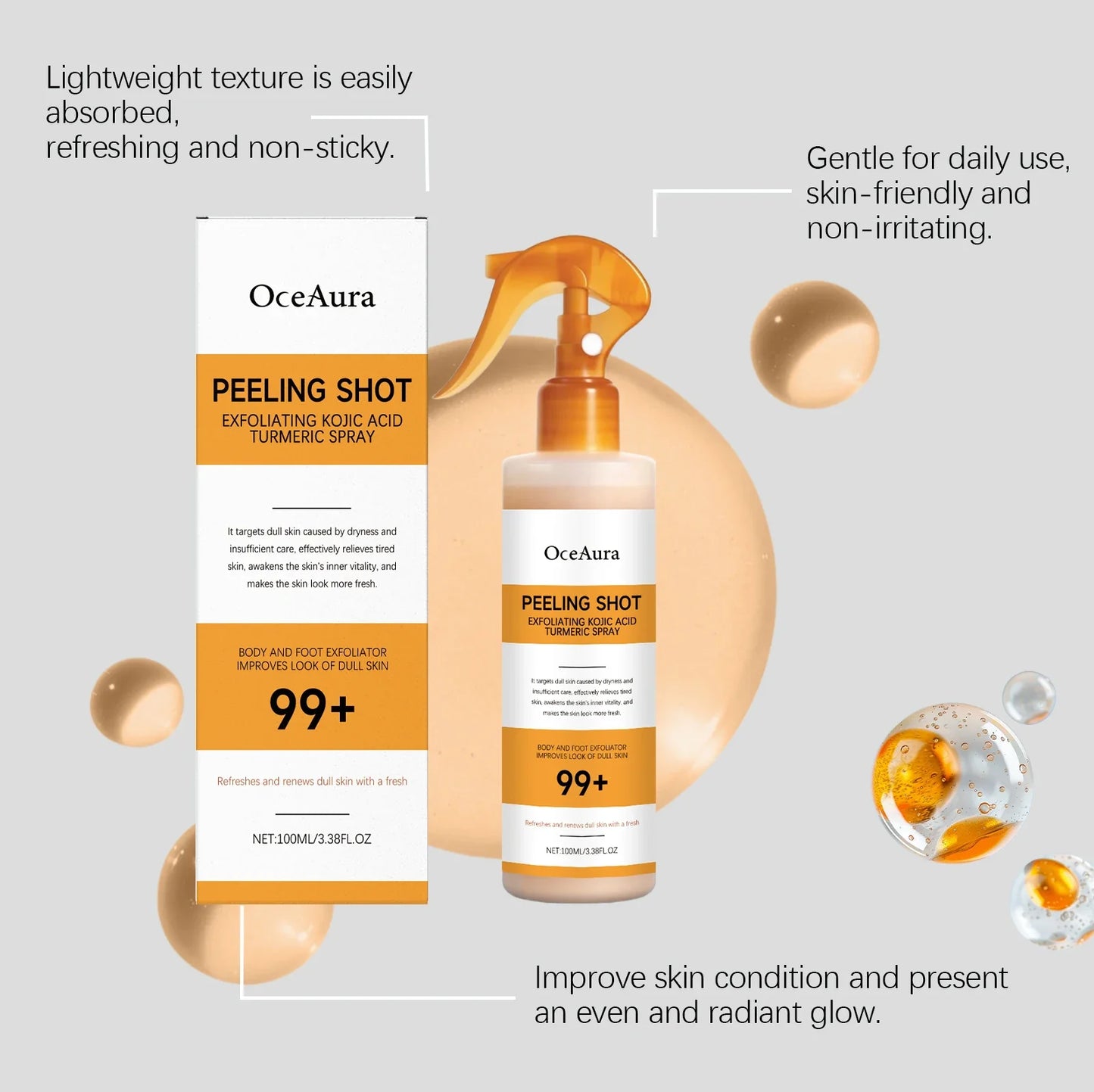 Kojic Acid Turmeric Spray & Serum - Exfoliating Hydrating Skin Care Treatment for Smooth, Nourished Skin