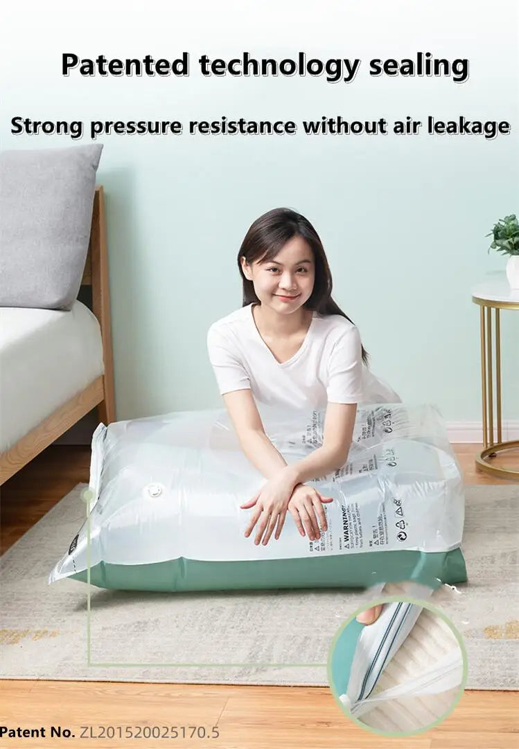 No-Pump Vacuum Storage Bags – Large Plastic Compression Bags for Clothes, Blankets & Travel Accessories