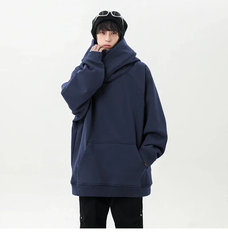 Autumn High Neck Sweatshirt for Men – Pile Collar Hoodie, Harajuku Ninja Style, Casual Sports Loose Fit Top