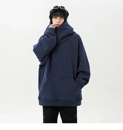 Autumn High Neck Sweatshirt for Men – Pile Collar Hoodie, Harajuku Ninja Style, Casual Sports Loose Fit Top
