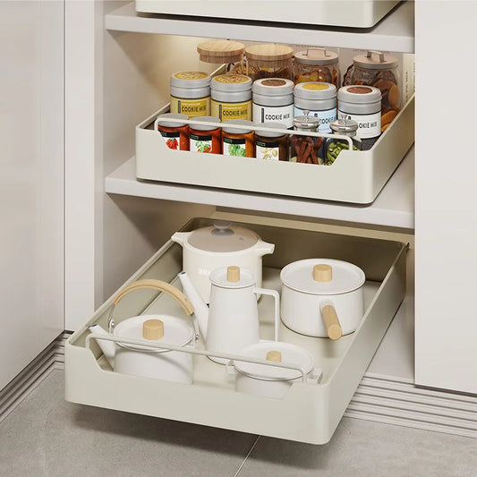 New Pull-Out Kitchen Storage Rack – Slide Rail Drawer Organizer for Spice Boxes and Cabinet Storage