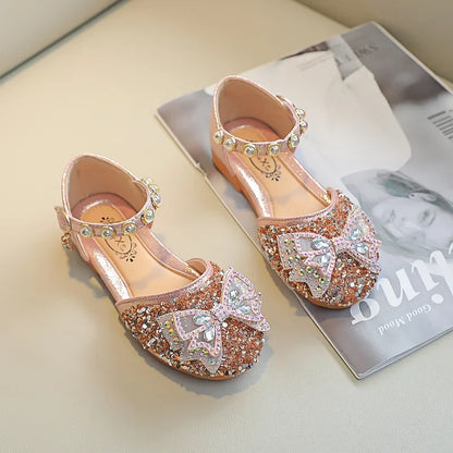 Girls Princess Glitter Shoes - Bowtie Sparkle Party & Casual Toddler Sandals