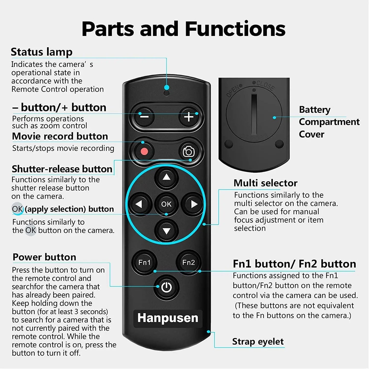 HANPUSEN Bluetooth Wireless Camera Remote for Nikon – Compatible with Zfc, Z30, Z5, Z7II, Z6II, Z50, COOLPIX P1000/P950, A1000, B600, Replacement for ML-L7