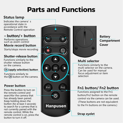 HANPUSEN Bluetooth Wireless Camera Remote for Nikon – Compatible with Zfc, Z30, Z5, Z7II, Z6II, Z50, COOLPIX P1000/P950, A1000, B600, Replacement for ML-L7