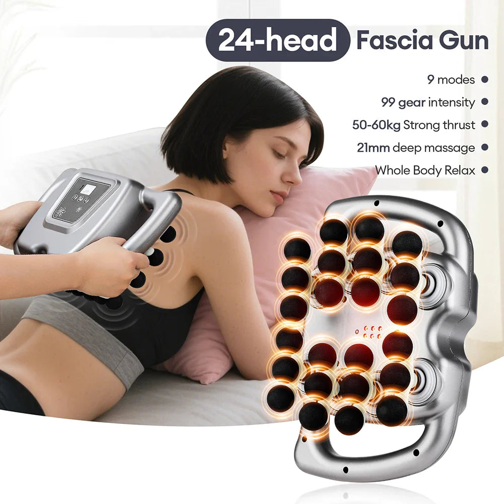 24-Head Fascia Massage Gun 9 Modes High-Frequency Vibration Full Body Massager for Back Neck Shoulder Waist Muscle Relaxation Deep Tissue Massage Device