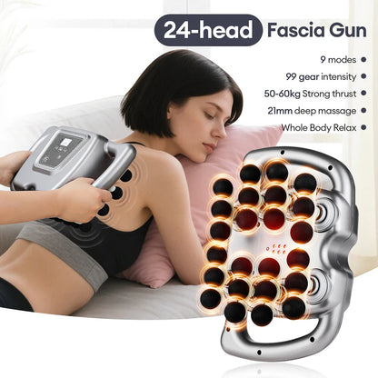 24-Head Fascia Massage Gun 9 Modes High-Frequency Vibration Full Body Massager for Back Neck Shoulder Waist Muscle Relaxation Deep Tissue Massage Device
