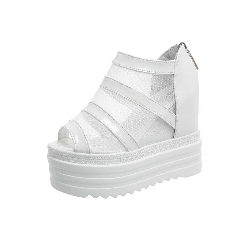 Women’s Platform Peep-Toe Mesh Sandals – Sexy Wedge Heels with Back Zipper