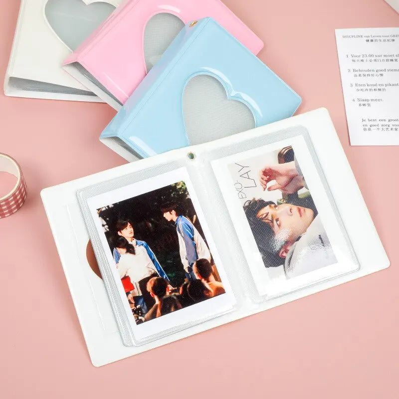 1-Piece 3 Inch Heart Love Hollow Photocard Holder - 32 Pockets Mini Photo Album Binder for Idol Pictures Storage