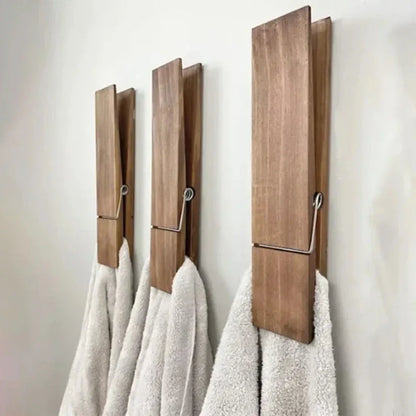 Wooden Clothespin Bathroom Towel Holder, Wall-Mounted Giant Towel Clip, Rural Style Large Clothespin Hook