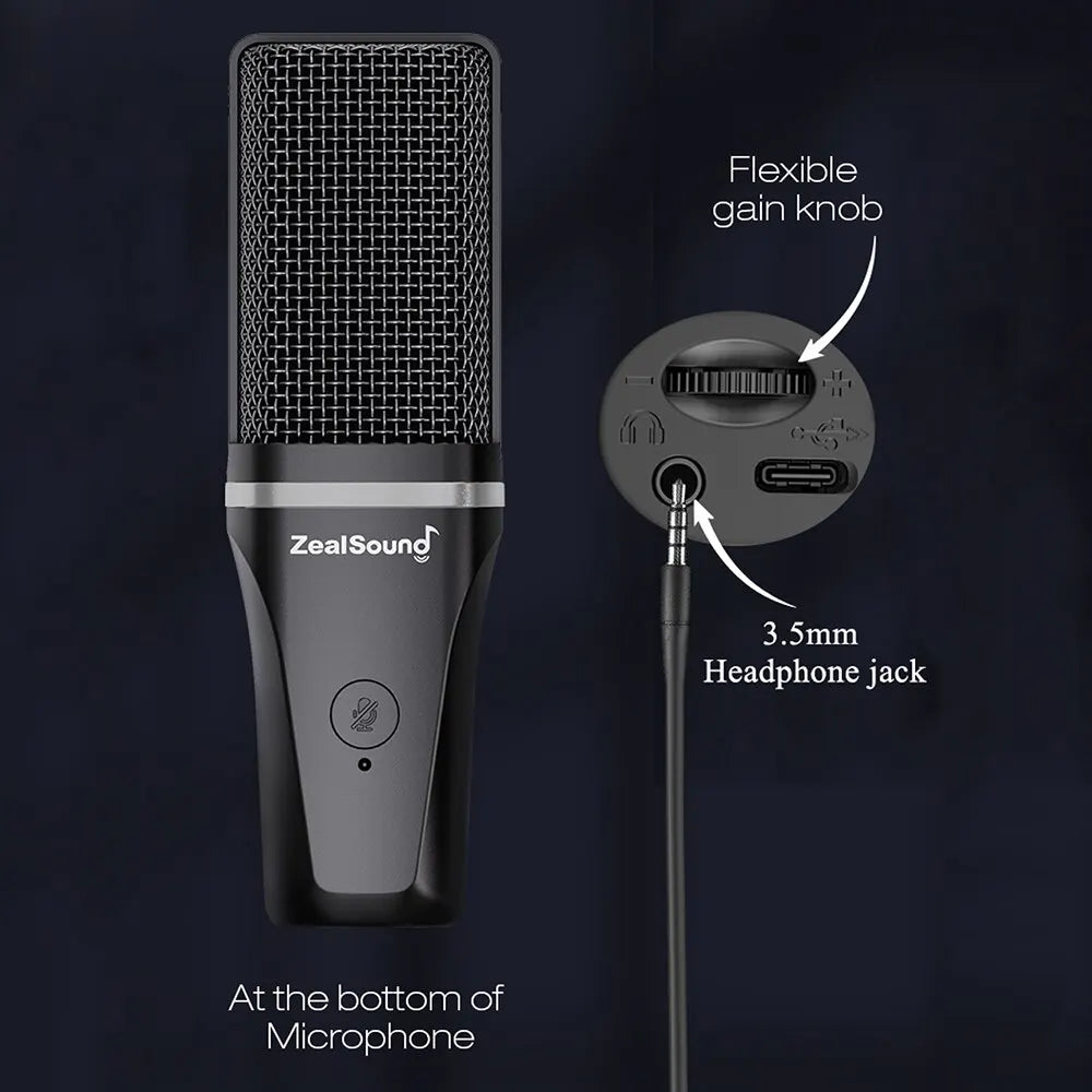 Zealsound RGB USB Condenser Microphone with Articulated Arm & Tripod – Gaming, Podcasting, Streaming, YouTube Recording Mic