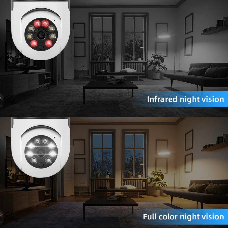 3MP WiFi E27 Bulb Camera with PTZ, 4X Digital Zoom, AI Motion Detection & Full Color Night Vision