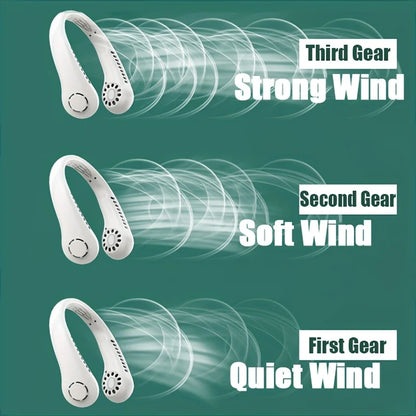 USB Rechargeable Hanging Neck Fan – Adjustable Mini Leafless Personal Cooler with Strong Airflow for Outdoor Use