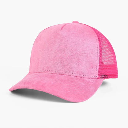 5 Panel Suede Trucker Hat - Solid Color Mesh Baseball Cap for Men & Women