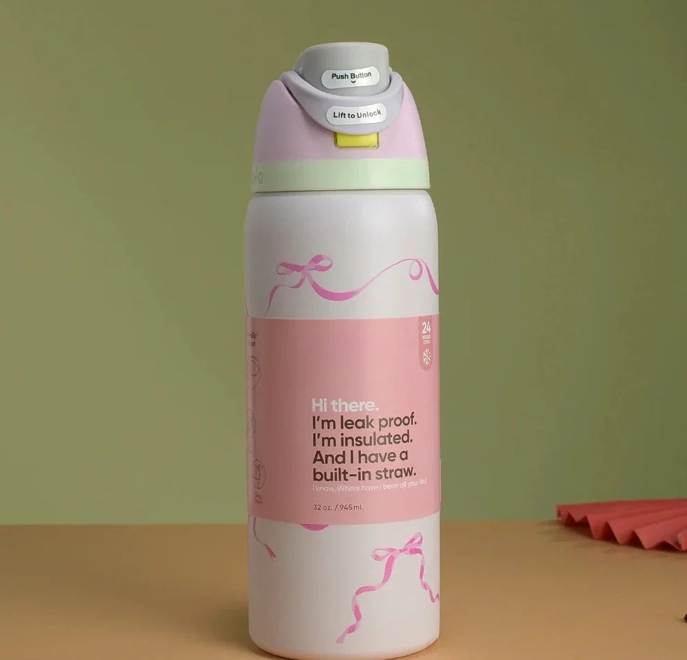 32oz & 24oz One-Touch Pop-Up Sports Water Bottle — Vacuum Insulated Tumbler with Straw & Spout, Leakproof for Outdoor and Gym Use