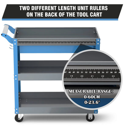 AIRAJ 3-Tier Rolling Tool Cart on Wheels - 440 lbs Capacity Storage for Garage & Warehouse, Available in Blue/Black/Red