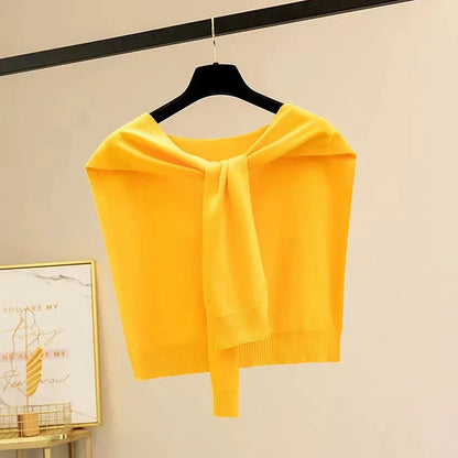 Striped Knitted Shawl Scarf – Warm Winter Cape with Fake Collar for Women