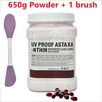 650g Chamomile Hyaluronic Acid Facial Moisturizing Mask Powder with Silicone Brush, Rose Jelly Mask for Skin Elasticity