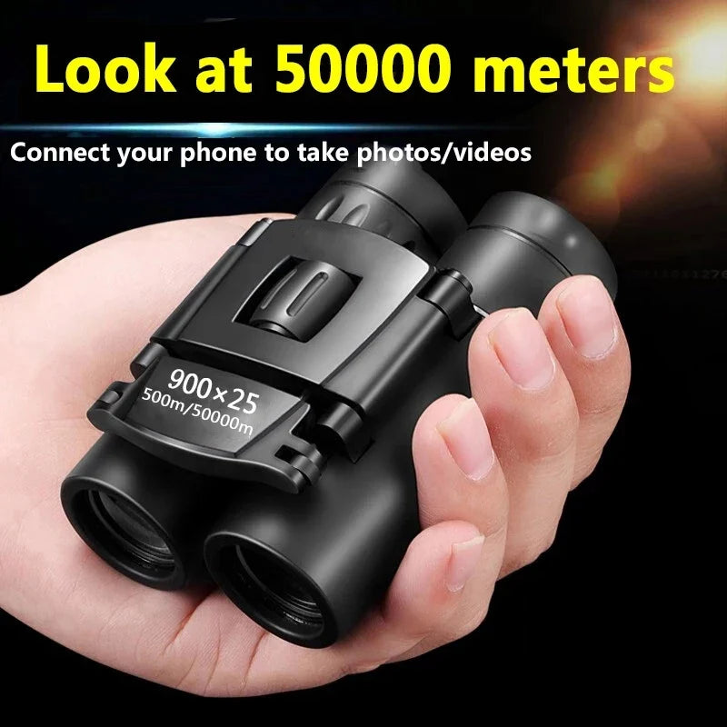900x25 HD Zoom Portable Binoculars: Powerful Long-Range BAK4 Telescope Jumelles - Folding Low-Light Binoculars for Hunting, Camping