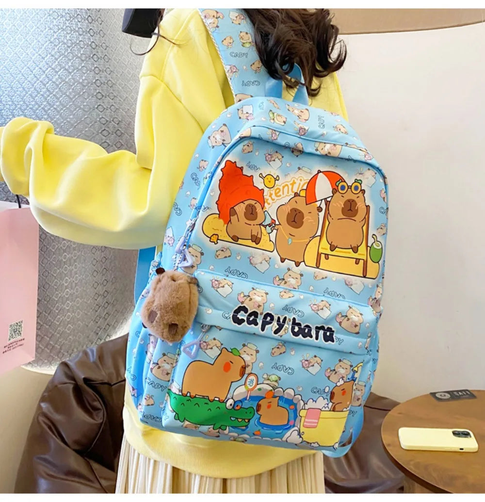 Cute Capybara Backpack | Large Capacity, Breathable Nylon Schoolbag for Students, Women & Girls, Ultra-Light Book Bag