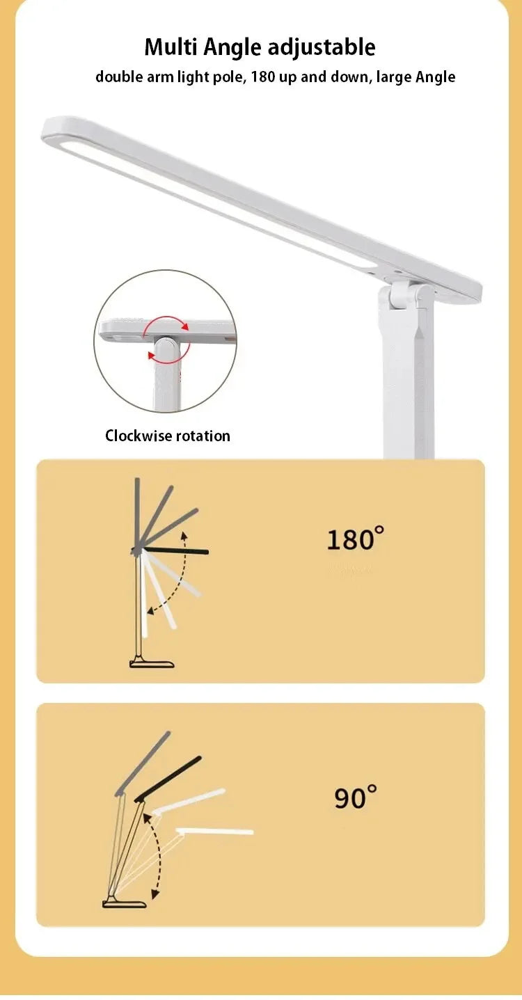 Folding LED Desk Lamp – Touch Dimmable Eye Protection Night Light for Bedroom, Bedside & Study with USB Plug-in