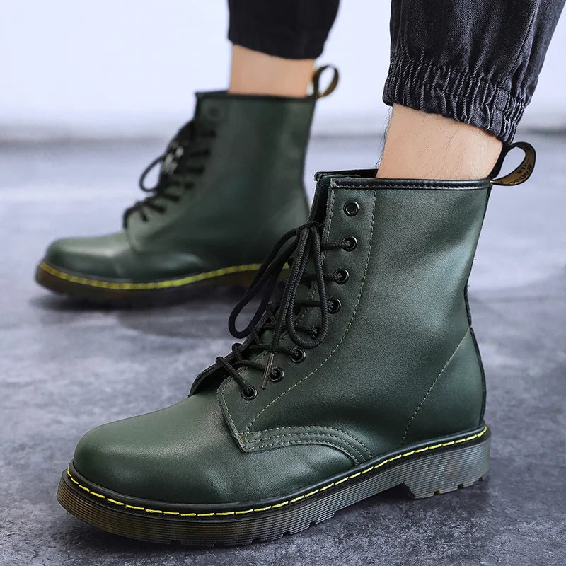Men's Genuine Leather Six-Hole Boots – Classic British Style Riding Ankle Boots for Outdoor Wear, Size 35-48