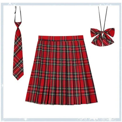 Women’s Plaid Pleated Skirt with Bowtie – XS-5XL Harajuku Preppy Mini Japanese School Uniform, Summer Kawaii Jupe