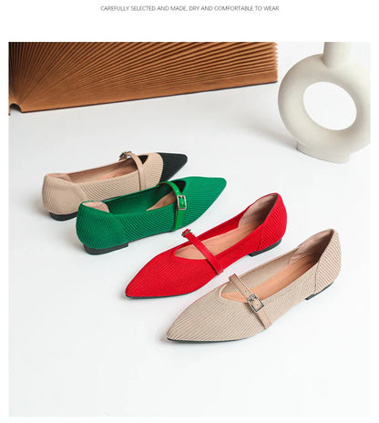 2024 Women's Flat Shoes – Pointed Toe Soft Knitted Sole, Breathable & Comfortable Spring and Autumn New Model