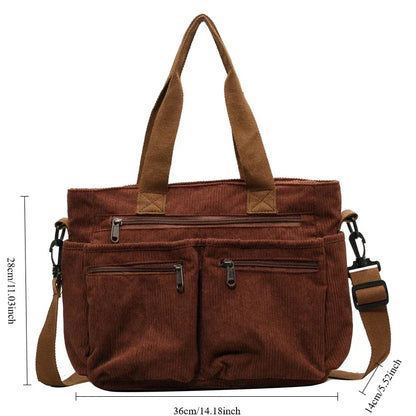 Corduroy Messenger Bag - Large Capacity Multi-Layer Shoulder Tote for Commuting & Camping