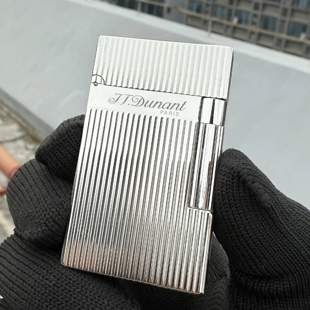 JT.Dunant Luxury Brass Gas Lighter - Refillable Butane Cigarette & Cigar Accessory with Vertical Pattern Design