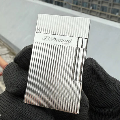 JT.Dunant Luxury Brass Gas Lighter - Refillable Butane Cigarette & Cigar Accessory with Vertical Pattern Design