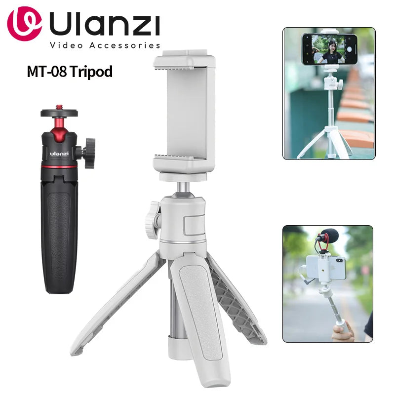Ulanzi MT-08 Mini Tripod – White Foldable Monopod Mount with 1/4'' Universal Tripod for DSLR, Android & iPhone Smartphones