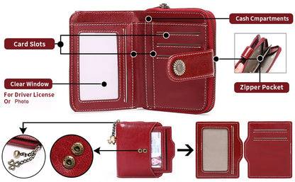 Genuine Leather Short Wallet for Women — Slim Hasp & Zipper Mini Purse, Portable Coin & Card Holder