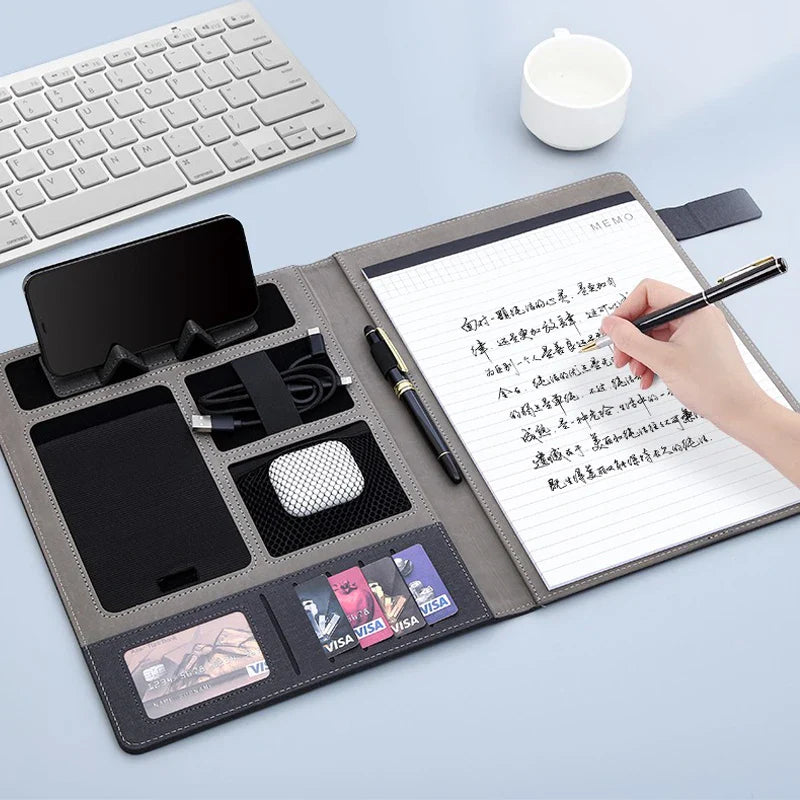 Executive A4 Leather Portfolio: Multifunctional File Folder and Phone Document Holder - Ideal for Business Office and Travel