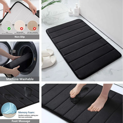 Super Absorbent Memory Foam Bath Mat - Non-Slip Bathroom Rug, Bathtub Side Floor Rug, Shower Room Doormat
