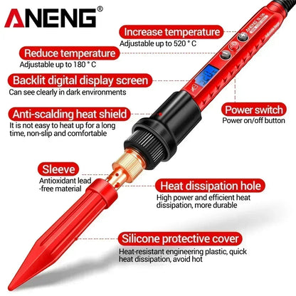 ANENG SL106 Electric Soldering Iron – Adjustable Temperature Welding & Rework Station with Heat Pencil Tip, 110V/220V