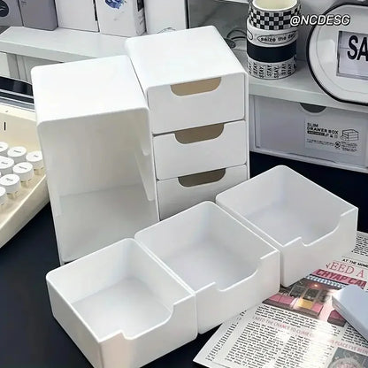 3-Tier Plastic Cosmetic Organizer – Drawer Storage Box for Makeup, Jewelry & Office Supplies